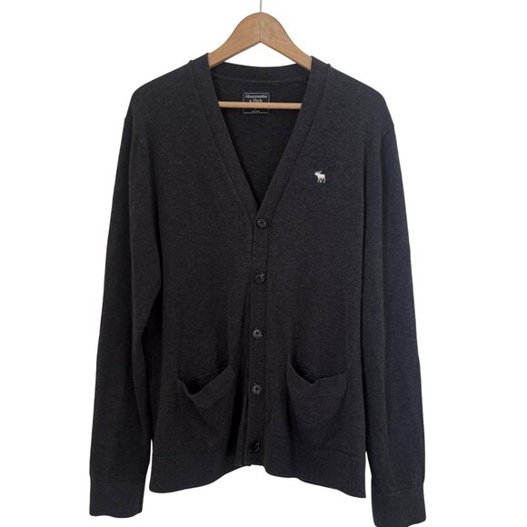 Abercrombie & Fitch Men's Cotton Knit Button Front Sweater Cardigan Gray Sz L - Picture 1 of 6
